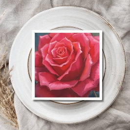 Guardanapo De Papel Rosa Vermelha Aquarela Floral Formal Casamento