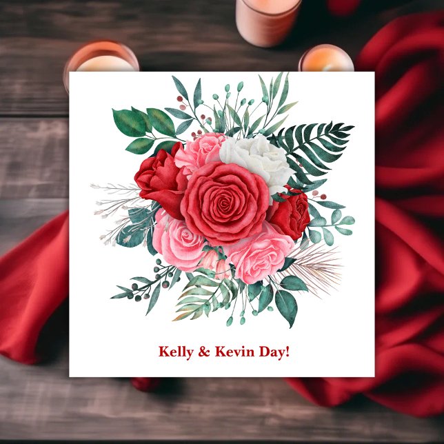 Guardanapo De Papel Rosa vermelha Casamento de Aquarela (Red Rose Watercolor Wedding Napkins)