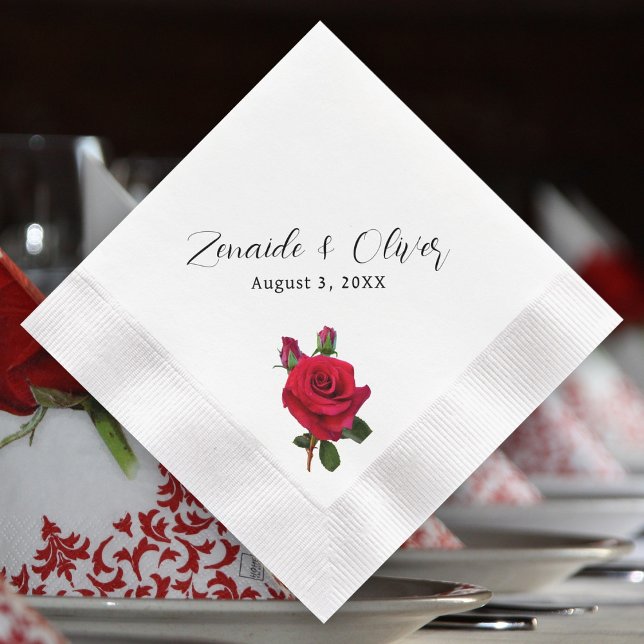 Guardanapo De Papel Rosa vermelha Casamento Personalizado Napkins (Criador carregado)