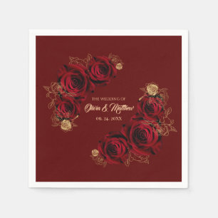 Guardanapo De Papel Rosa vermelha e Casamento Floral Dourado