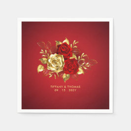 Guardanapo De Papel Rosa vermelha Elegante E Casamento De Tema Dourado