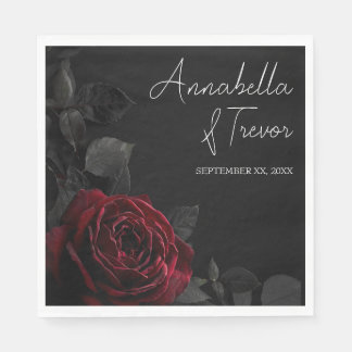 Guardanapo De Papel Rosa Vermelha em Nome Personalizado Floral Moody P