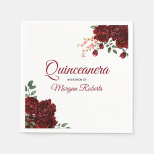 Guardanapo De Papel Rosa vermelha romântica Quinceanera floral de