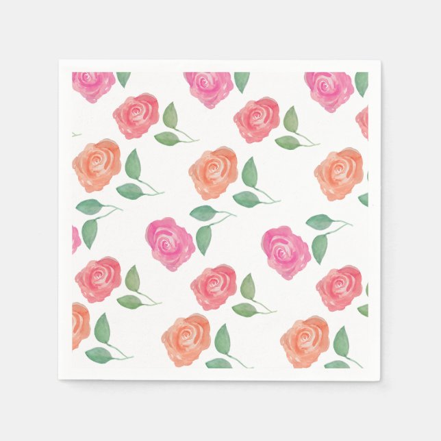 Guardanapo De Papel Rosa Watercolor Floral (Frente)