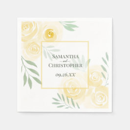 Guardanapo De Papel Rosas Amarelo Manteiga Aquarela Casamento Elegante
