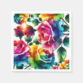 Guardanapo De Papel Rosas Arco-íris Pretas e Brancas Floral Vibrante C