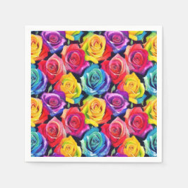 Guardanapo De Papel Rosas arco-íris radiantes, padrão floral