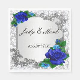 Guardanapo De Papel Rosas Azuis Elegantes Papel de Casamento Napkins