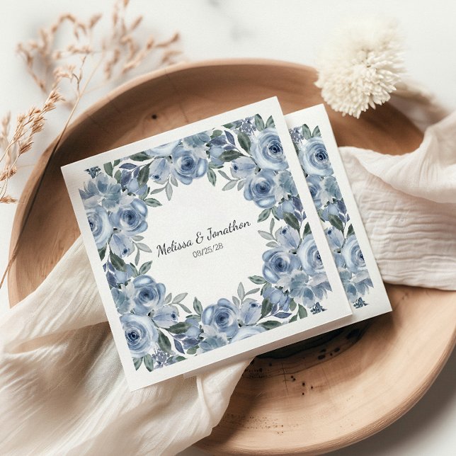 Guardanapo De Papel Rosas Azuis Empoeiradas Flores Casamento Boho Româ (Criador carregado)