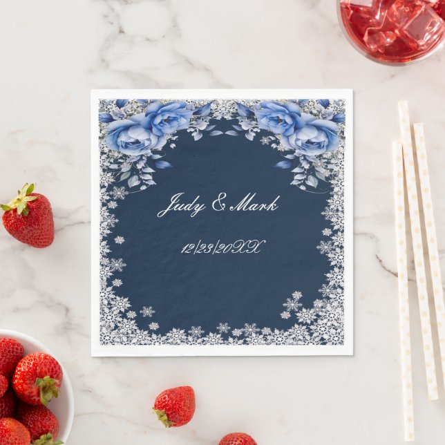 Guardanapo De Papel Rosas Azuis Floco de Neve Natal Casamento (Insitu)
