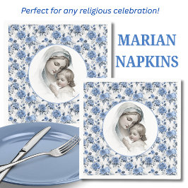 Guardanapo De Papel Rosas azuis Floral Mary e Child Jesus