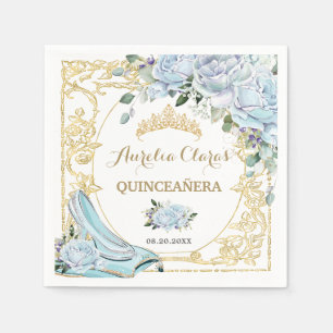 Guardanapo De Papel Rosas Azul Bebê Vintage Cinderela Quinze Anos
