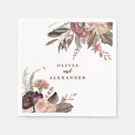 Guardanapo De Papel Rosas Boho Borgonha outono floral casamento