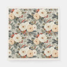 Rosas Brancas de Natal Elegantes e Berry Vermelho