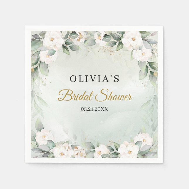 Guardanapo De Papel Rosas brancas e chá de panela de ouro de vassoura (Frente)