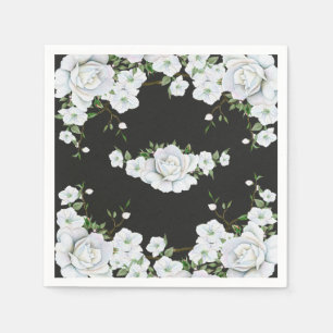 Guardanapo De Papel Rosas Brancas Floral e Cinza Carvão Chuva de Noiva