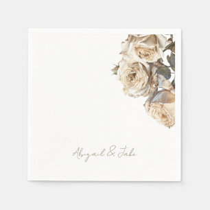 Guardanapo De Papel Rosas Brancas Secas Nomes Personalizados Casamento