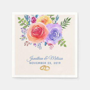 Guardanapo De Papel Rosas Coloridos Casamento Floral de Watercolor