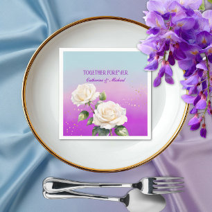 Guardanapo De Papel Rosas com Efeito Ombre em Aquarela Azul Roxo Casam