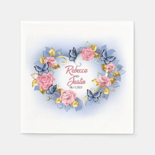 Guardanapo De Papel Rosas cor-de-rosa e azuis Floral Modern Boho