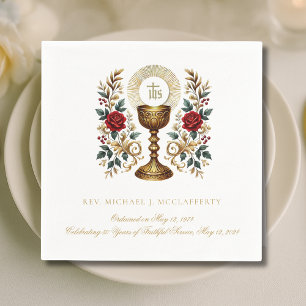 Guardanapo De Papel Rosas de Anfitrião de Chalice de Aniversário da Or