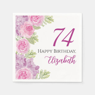 Guardanapo De Papel Rosas de Aquarela Rosa Aniversário de 74 anos Pape