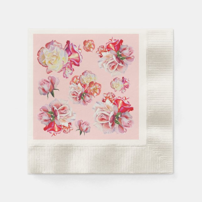 Guardanapo De Papel Rosas de Aquarela Rosa Cocatail Napkins (Frente)