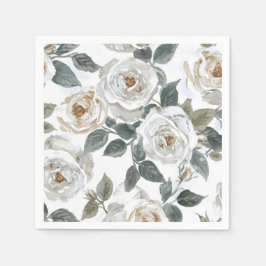 Guardanapo De Papel Rosas de Jardim | Floral Vintage aquarela Branca