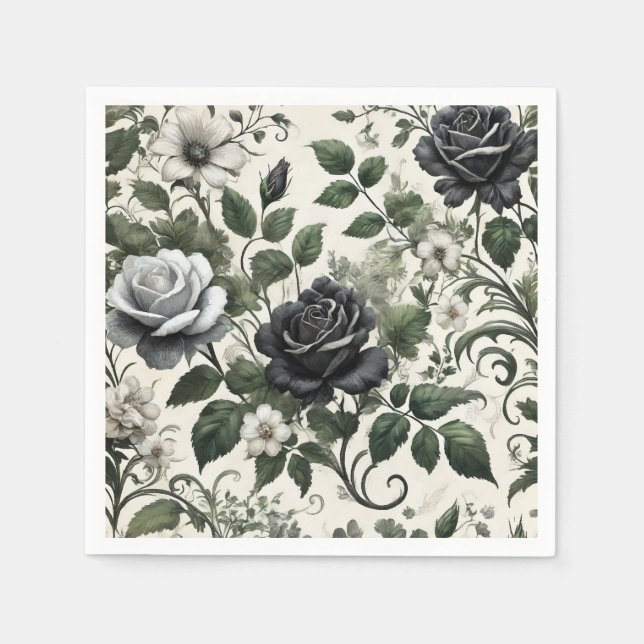 Guardanapo De Papel Rosas de vinhas brancas e pretas (Frente)