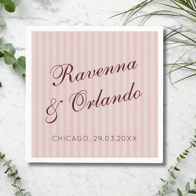 Guardanapo De Papel Rosas Desbotadas Listras Retrô Borgonha Casamento (Criador carregado)