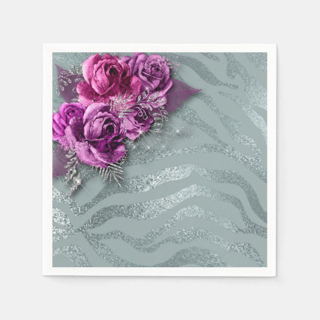 Guardanapo De Papel Rosas e faixas de zebra (Frente)