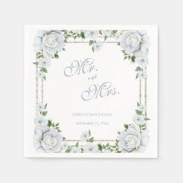 Guardanapo De Papel Rosas Elegantes e Casamento Floral com Borda Prate