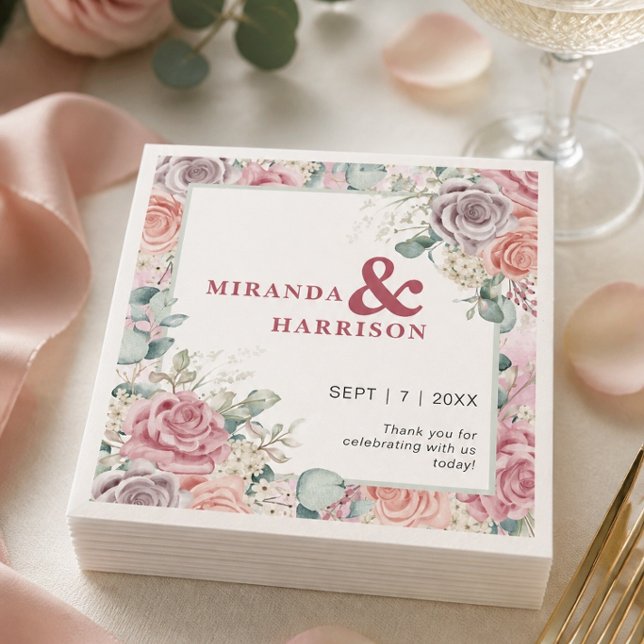 Guardanapo De Papel Rosas em Aquarela Casamento  (Criador carregado)