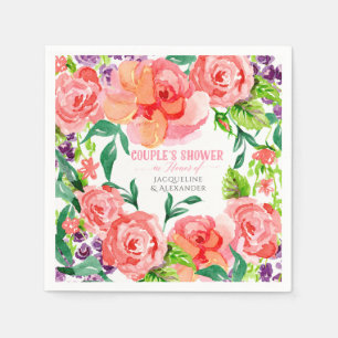 Guardanapo De Papel Rosas florais cor-de-rosa modernos da aguarela do