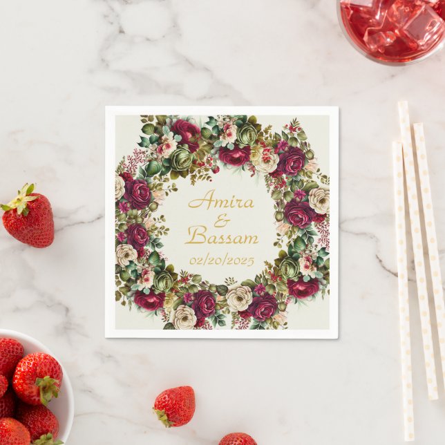 Guardanapo De Papel Rosas Florais Elegante Casamento Islâmico (Insitu)