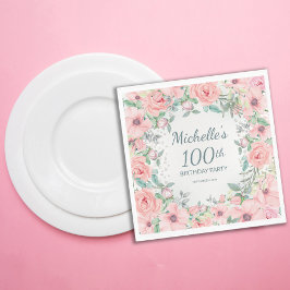 Guardanapo De Papel Rosas Florais em Aquarela Rosa e Pérolas Aniversár