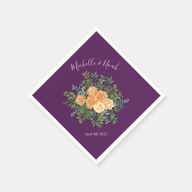 Guardanapo De Papel Rosas Florais Peach Purple Wedding (Canto)
