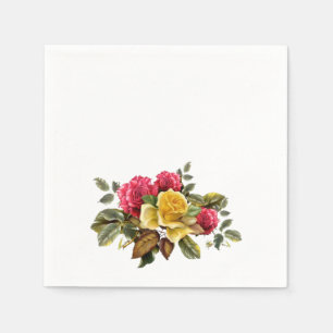 Guardanapo De Papel Rosas Florais Vermelhas e Amarelas Vintage