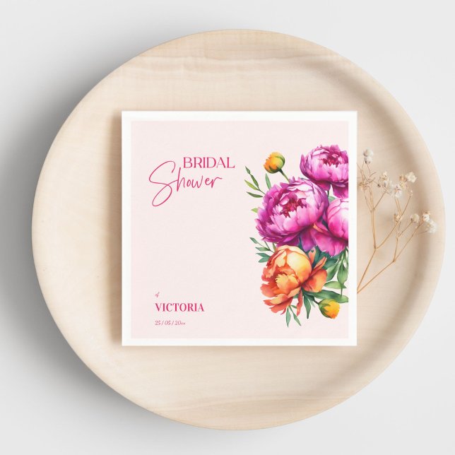 Guardanapo De Papel Rosas magenta peônias elegantes chá de noiva (Pink magenta peach peonies elegant bridal shower custom template napkins personalized tableware)