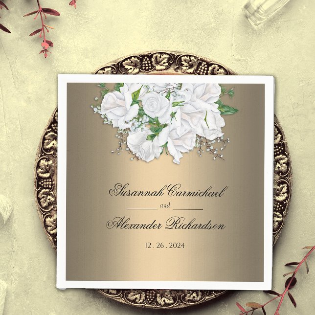 Guardanapo De Papel Rosas românticas e elegantes sobre o casamento Dou (Criador carregado)