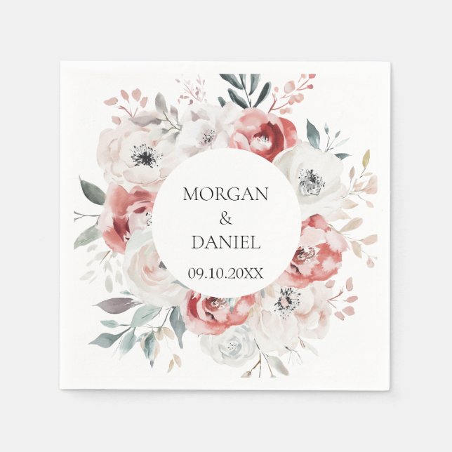 Guardanapo De Papel Rosas Românticas Elegante Casamento (Frente)