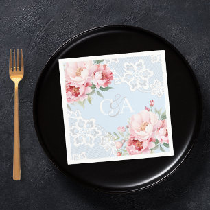 Guardanapo De Papel Rosas rosa-claro cor-de-rosa floral casamento mono