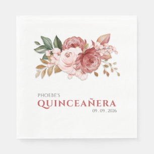 Guardanapo De Papel Rosas Rosa de Quinceanera Botânica Rústica Floral