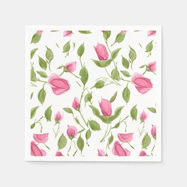 Guardanapo De Papel Rosas Rosa Em Branco (Frente)