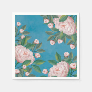 Guardanapo De Papel Rosas rosa pálidas com fundo azul Marinho
