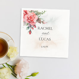 Guardanapo De Papel Rosas Rosa Românticas De Cores Aquáticas