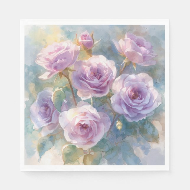 Guardanapo De Papel Rosas Roxas Claras Flores Impressionistas (Frente)