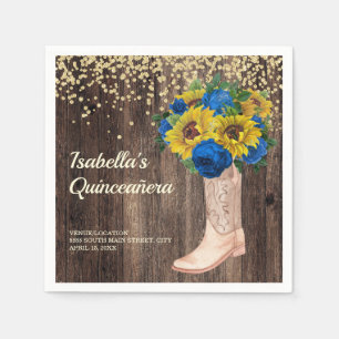 Guardanapo De Papel Rosas Russos de Azul de Girassol Boots Quinceañera