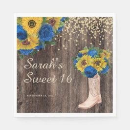 Guardanapo De Papel Rosas Rustic Sunflower Blue Boots Sweet 16