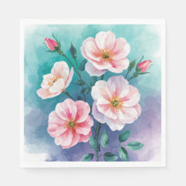 Guardanapo De Papel Rosas Silvestres Rosa Azul Teal em Aquarela